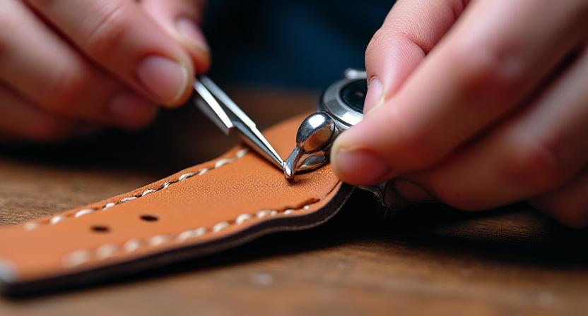 Close-up van een lederen horlogeband proces